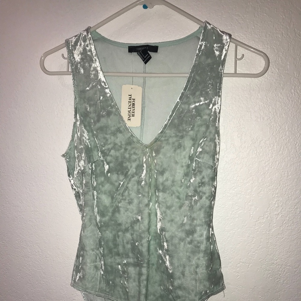Mint Green Velvet Forever 21 Bodysuit